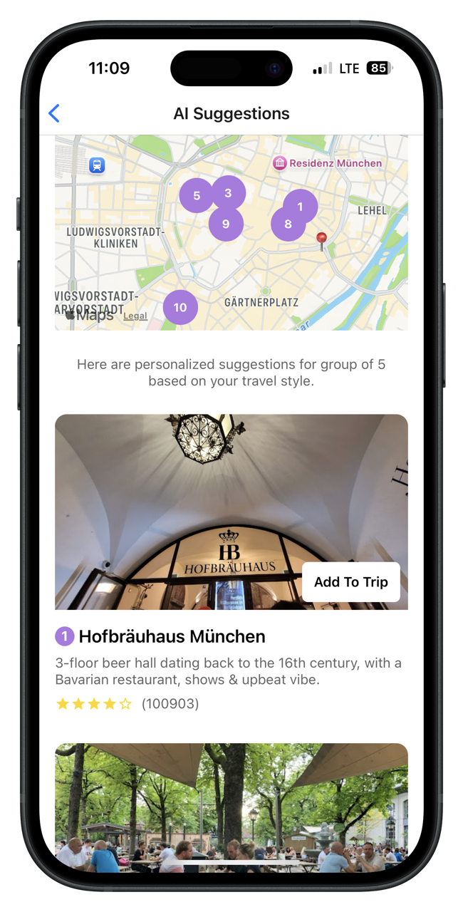 Screenshot of AI recommendations based on user preferences