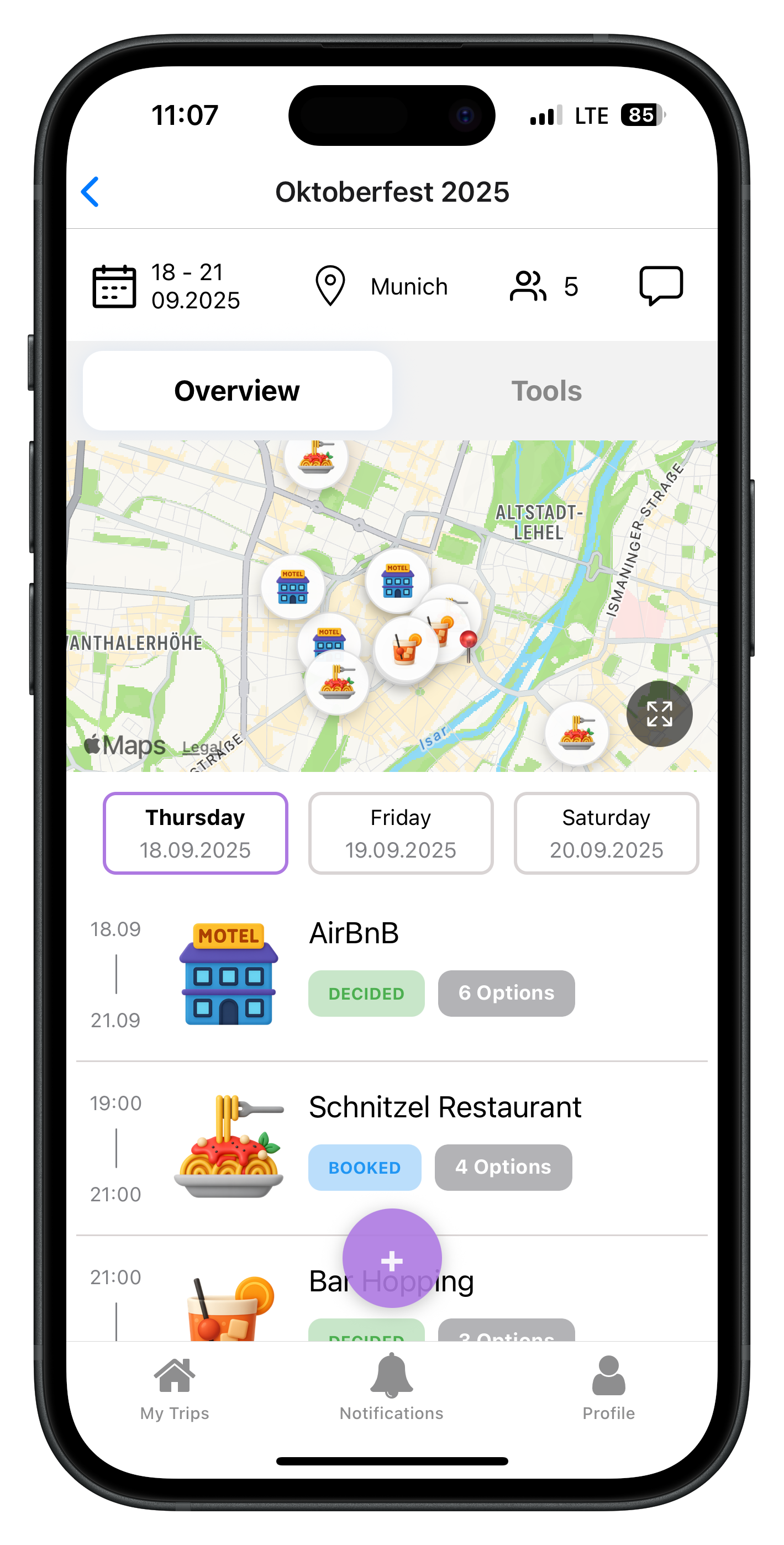 Screenshot of successful Oktoberfest trip planning example