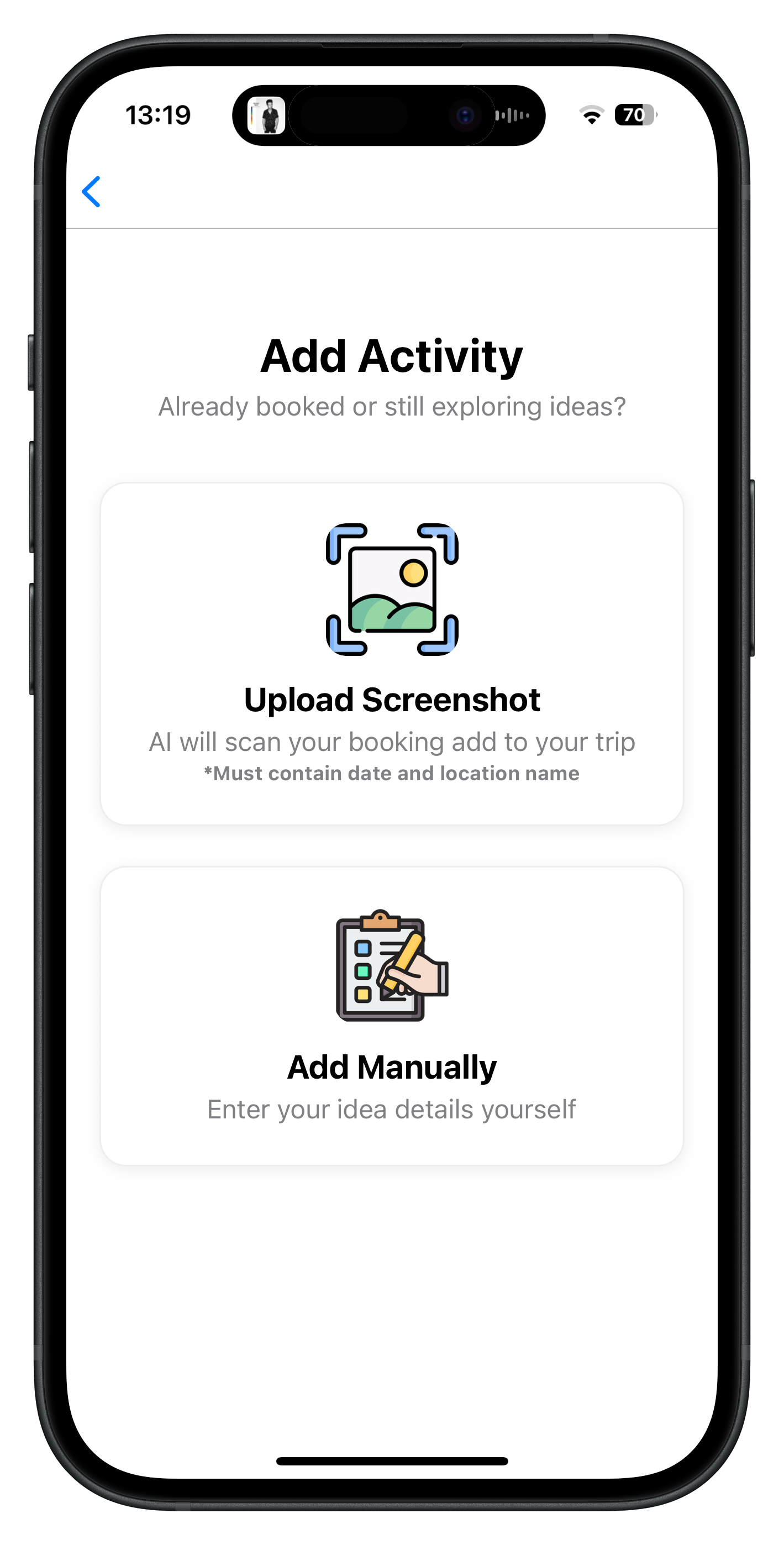 Screenshot showing how to upload flight and hotel bookings